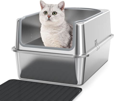 high sided litter box pearl metallic large|Amazon.com : Stainless Steel Cat Litter Box .